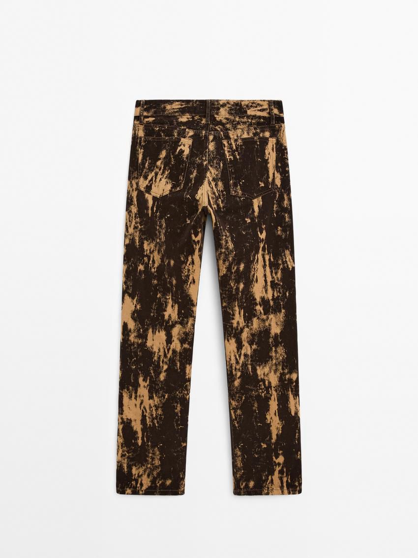 Massimo Dutti Straight-fit Flocked Cotton Women Jeans Brown | US-RQ7526041