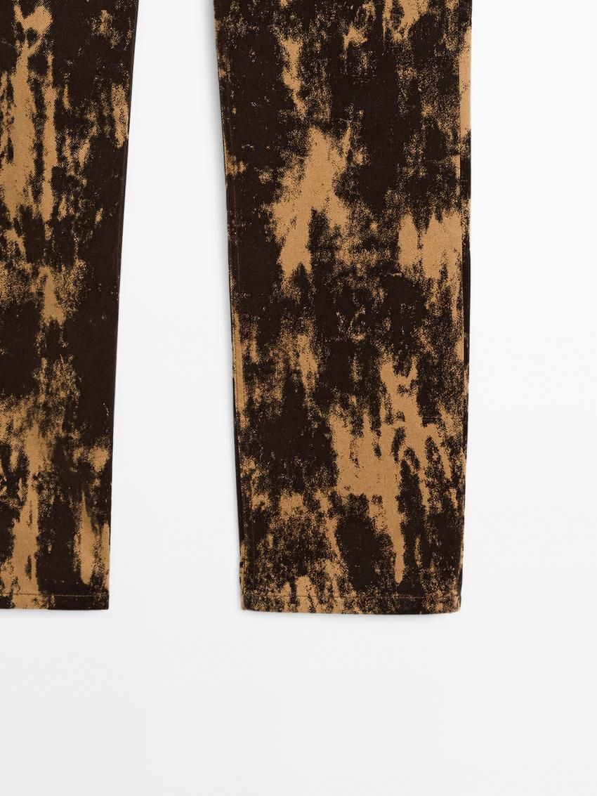 Massimo Dutti Straight-fit Flocked Cotton Women Jeans Brown | US-RQ7526041
