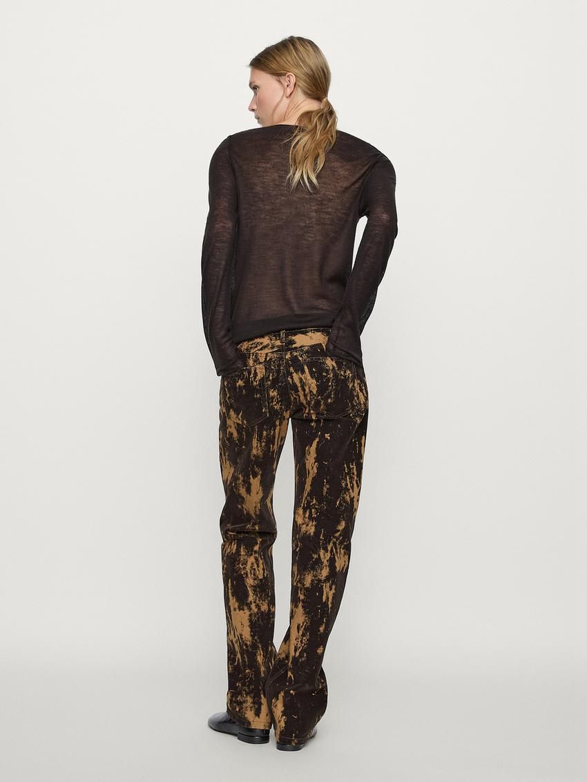 Massimo Dutti Straight-fit Flocked Cotton Women Jeans Brown | US-RQ7526041