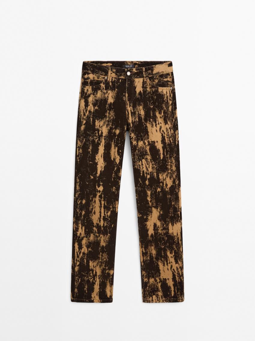 Massimo Dutti Straight-fit Flocked Cotton Women Jeans Brown | US-RQ7526041