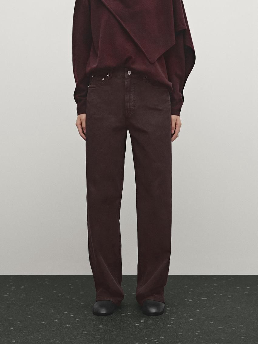 Massimo Dutti Straight-fit With Pockets Women Jeans Burgundy | US-NX7453268