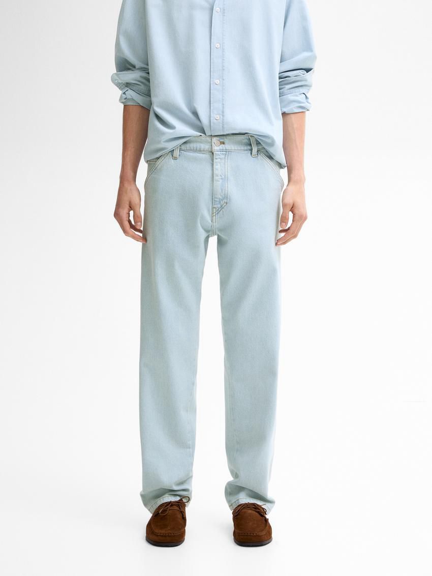 Massimo Dutti Straight-leg Bleach Wash - Studio Men Jeans Light Blue | US-ZU5142398