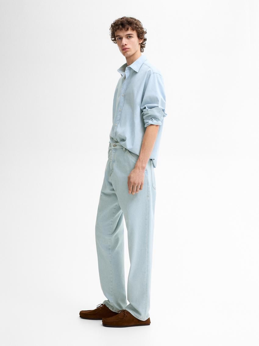 Massimo Dutti Straight-leg Bleach Wash - Studio Men Jeans Light Blue | US-ZU5142398