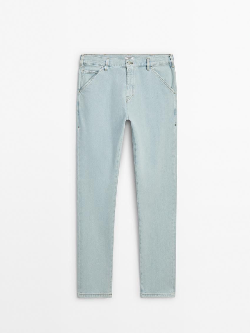Massimo Dutti Straight-leg Bleach Wash - Studio Men Jeans Light Blue | US-ZU5142398