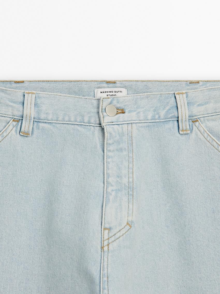 Massimo Dutti Straight-leg Bleach Wash - Studio Men Jeans Light Blue | US-ZU5142398