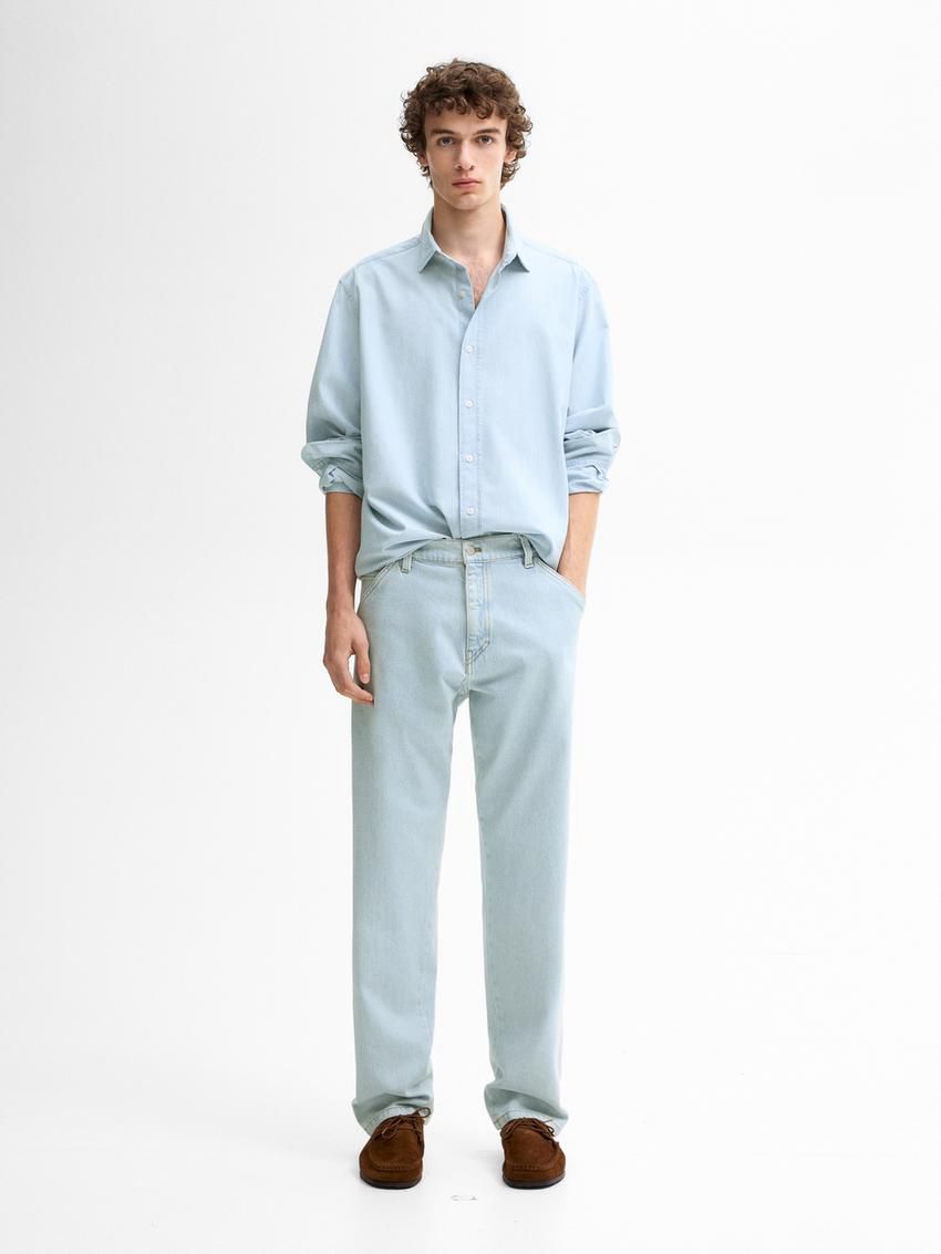 Massimo Dutti Straight-leg Bleach Wash - Studio Men Jeans Light Blue | US-ZU5142398