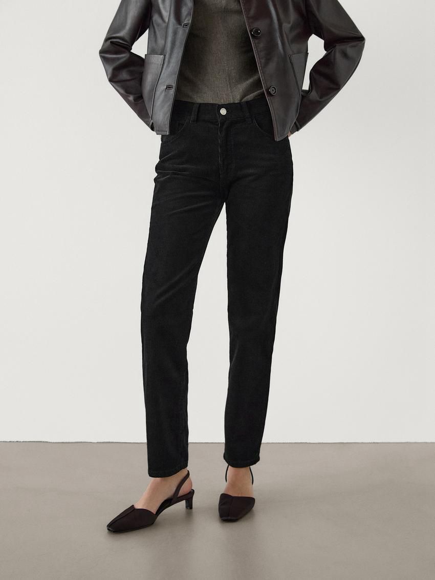 Massimo Dutti Straight-leg Corduroy Women Trousers Black | US-PU0327645