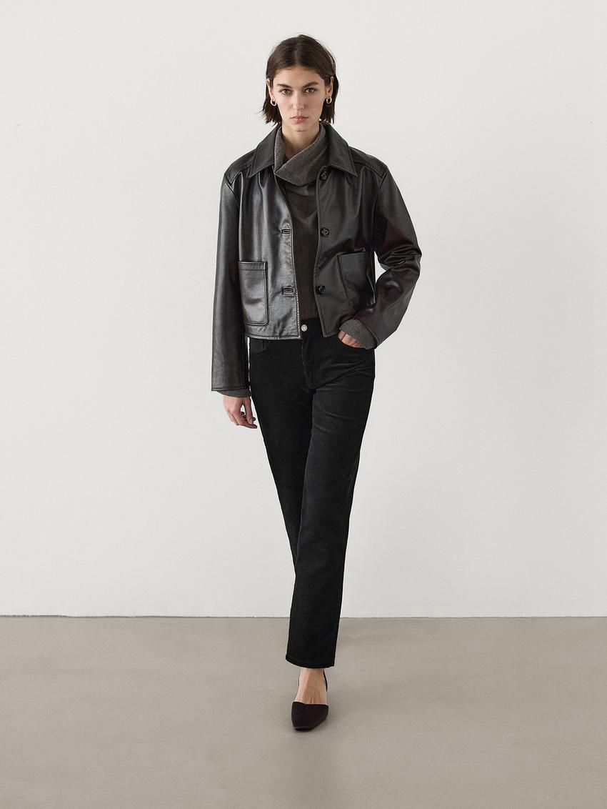Massimo Dutti Straight-leg Corduroy Women Trousers Black | US-PU0327645