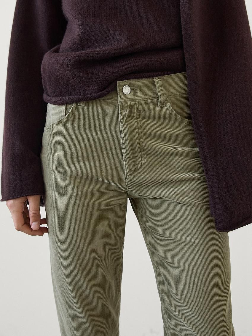 Massimo Dutti Straight-leg Corduroy Women Trousers Green | US-BO4752038
