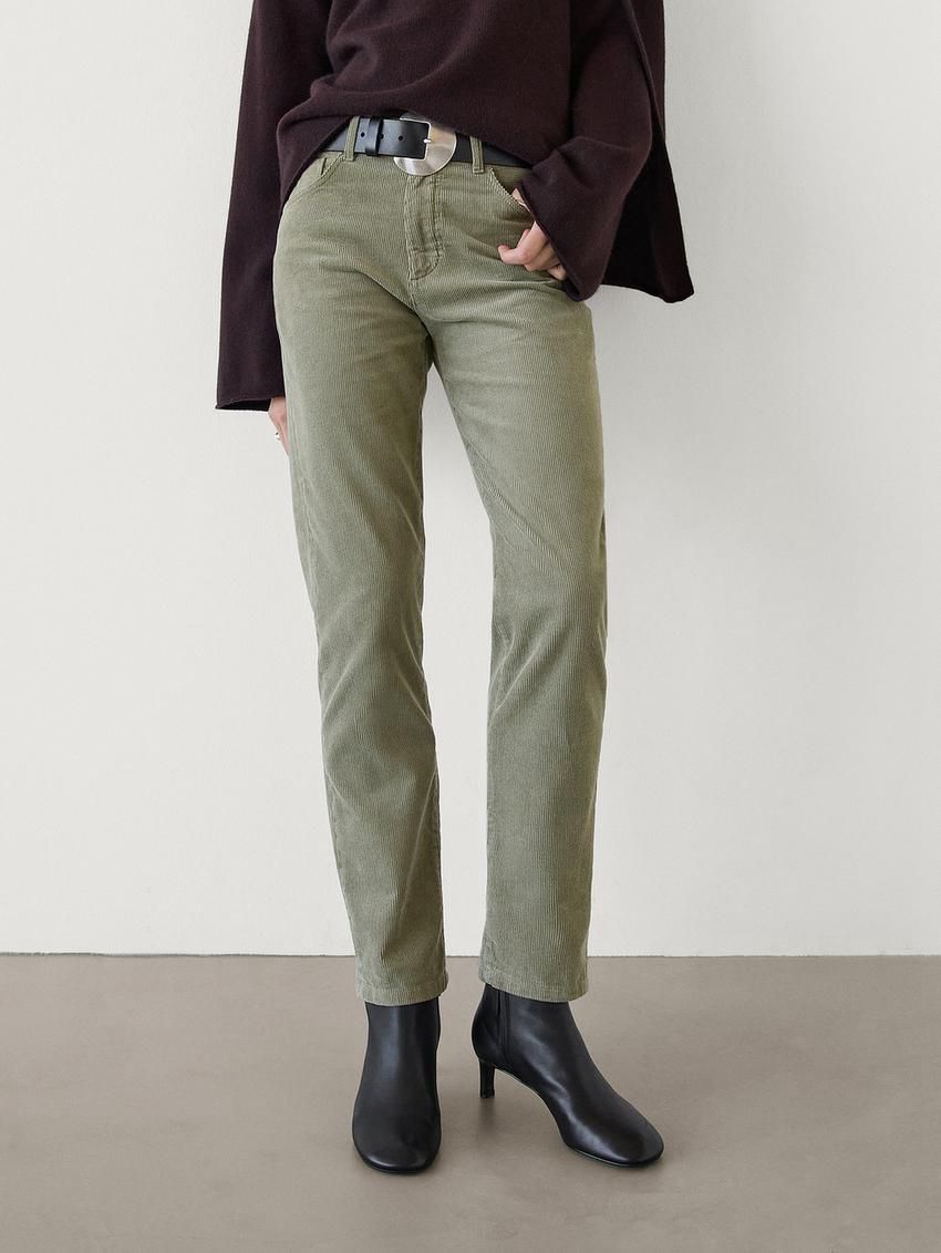 Massimo Dutti Straight-leg Corduroy Women Trousers Green | US-BO4752038