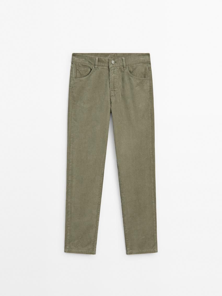 Massimo Dutti Straight-leg Corduroy Women Trousers Green | US-BO4752038