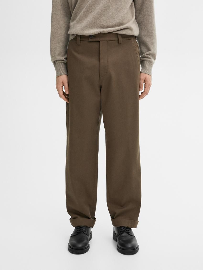 Massimo Dutti Straight-leg Cotton Blend Twill Men Trousers Dark Brown | US-PU6418239
