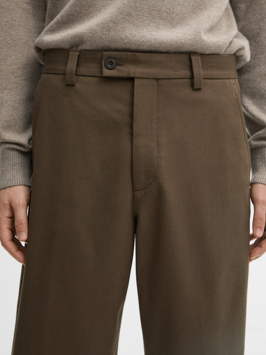 Massimo Dutti Straight-leg Cotton Blend Twill Men Trousers Dark Brown | US-PU6418239