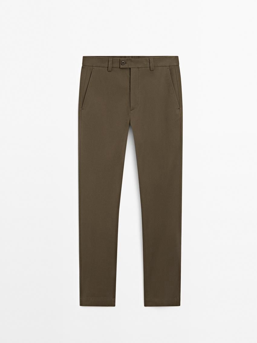 Massimo Dutti Straight-leg Cotton Blend Twill Men Trousers Dark Brown | US-PU6418239