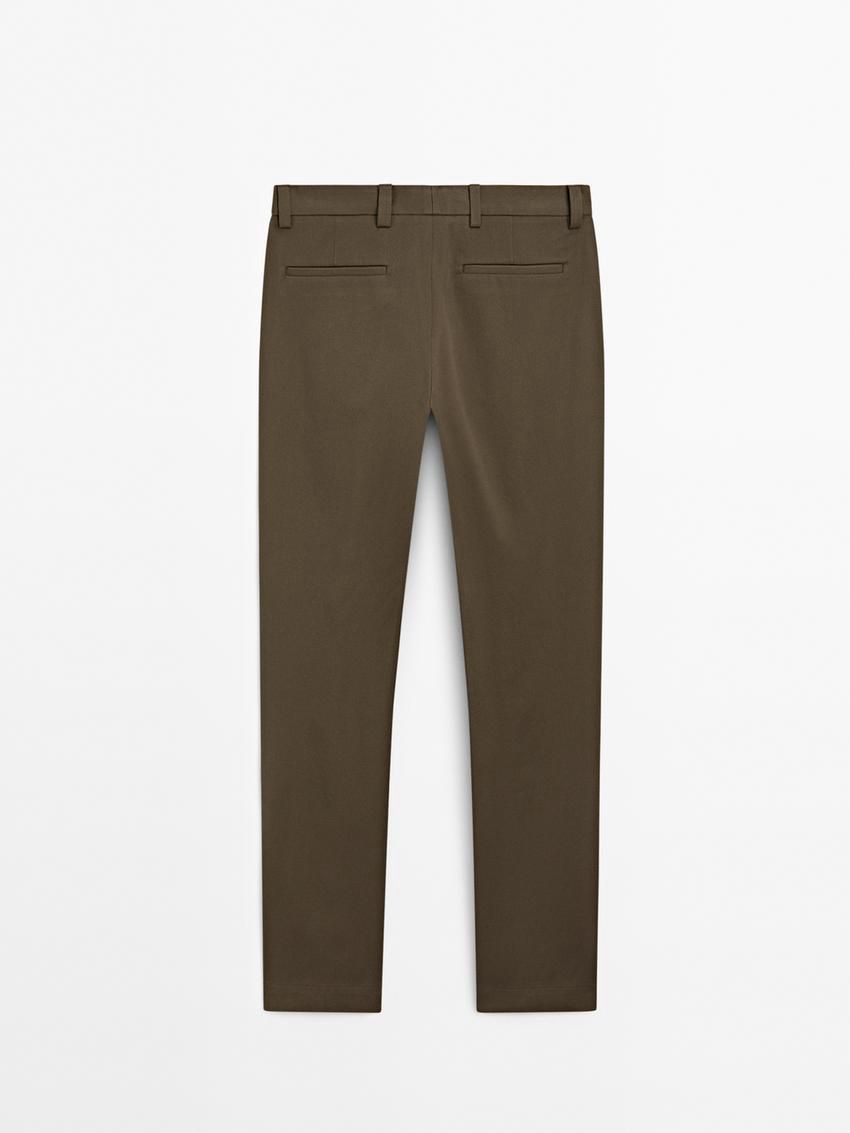 Massimo Dutti Straight-leg Cotton Blend Twill Men Trousers Dark Brown | US-PU6418239