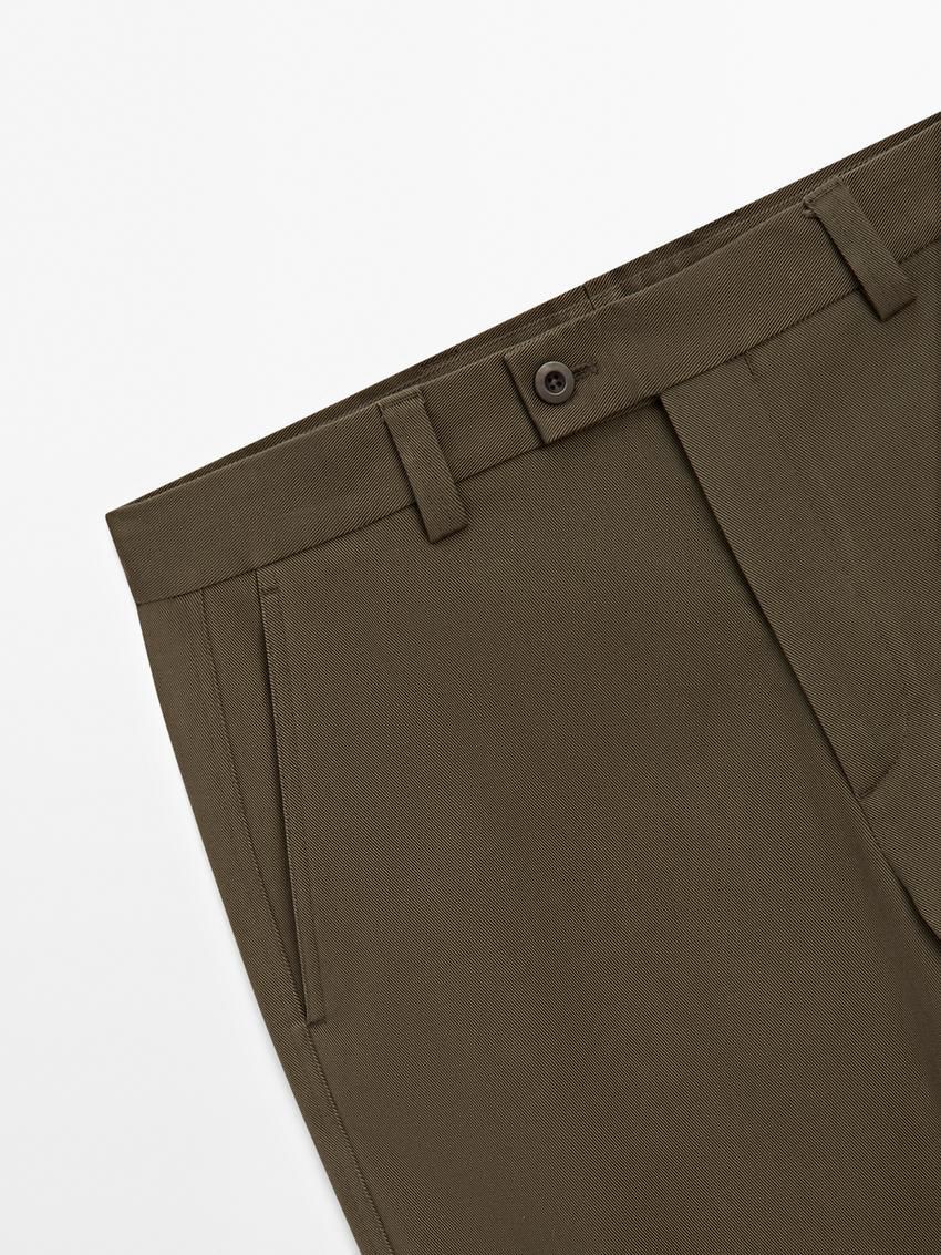 Massimo Dutti Straight-leg Cotton Blend Twill Men Trousers Dark Brown | US-PU6418239