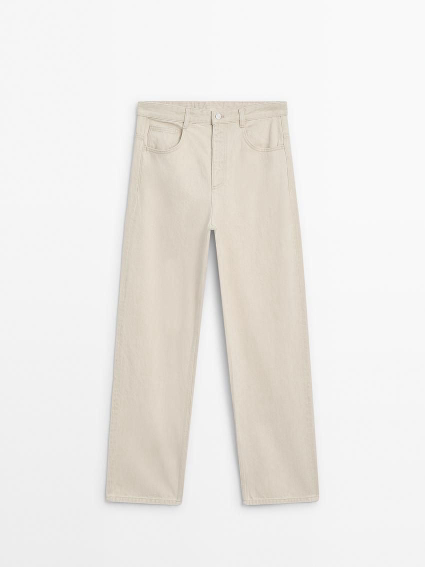 Massimo Dutti Straight-leg Cotton Blend Women Jeans Cream | US-RE1062834