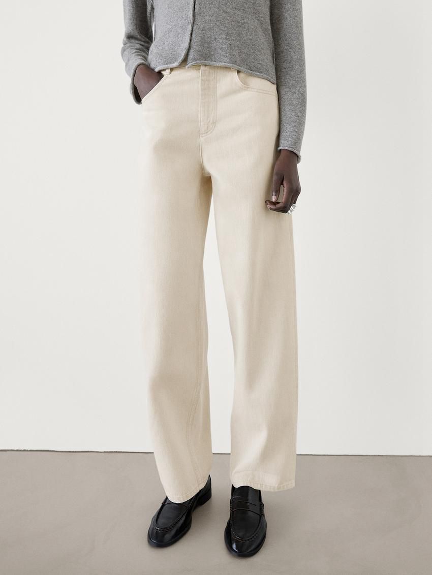 Massimo Dutti Straight-leg Cotton Blend Women Jeans Cream | US-RE1062834