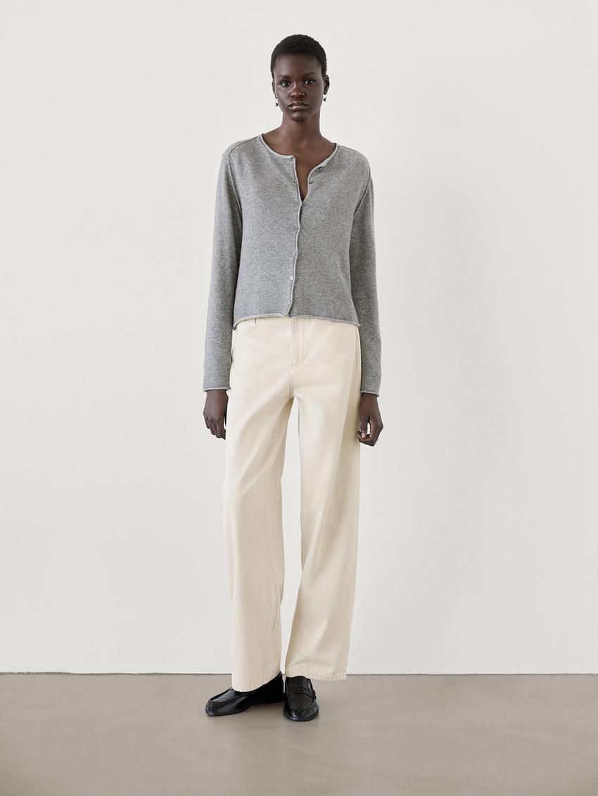 Massimo Dutti Straight-leg Cotton Blend Women Jeans Cream | US-RE1062834