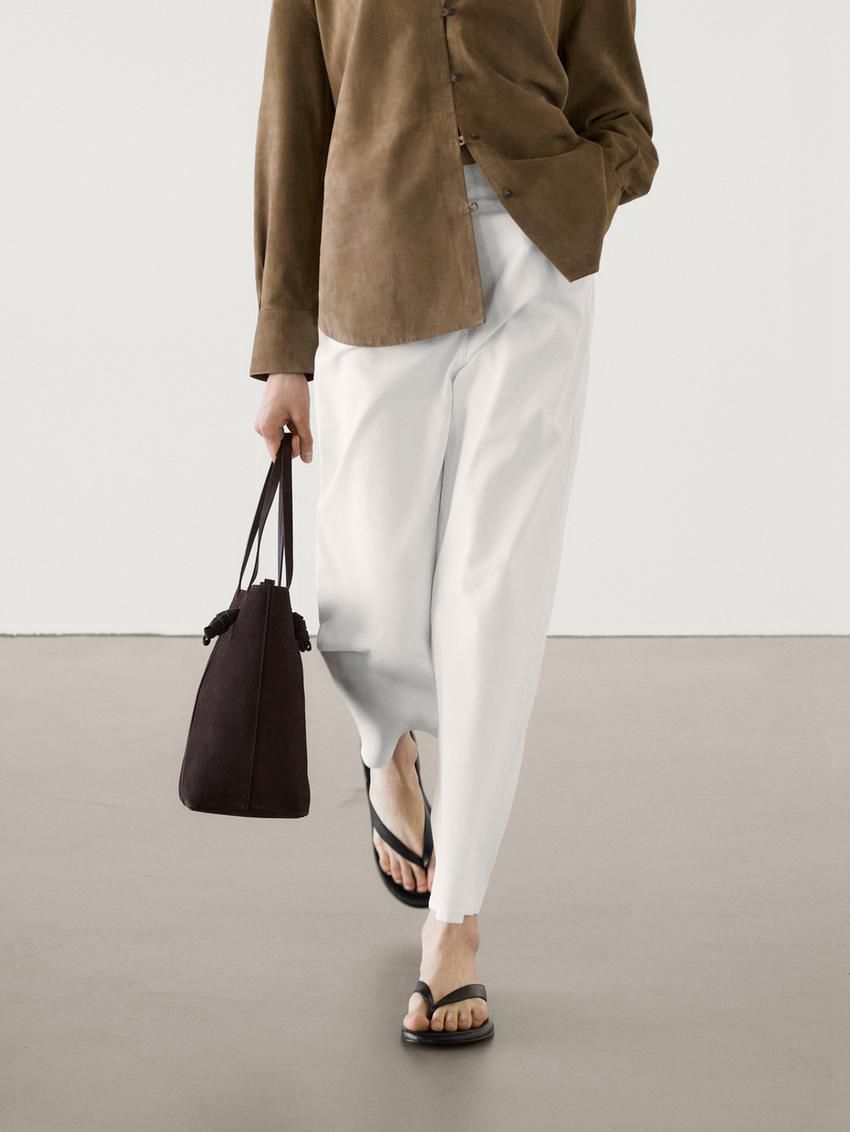 Massimo Dutti Straight-leg Cotton Blend Women Trousers White | US-QS7132089