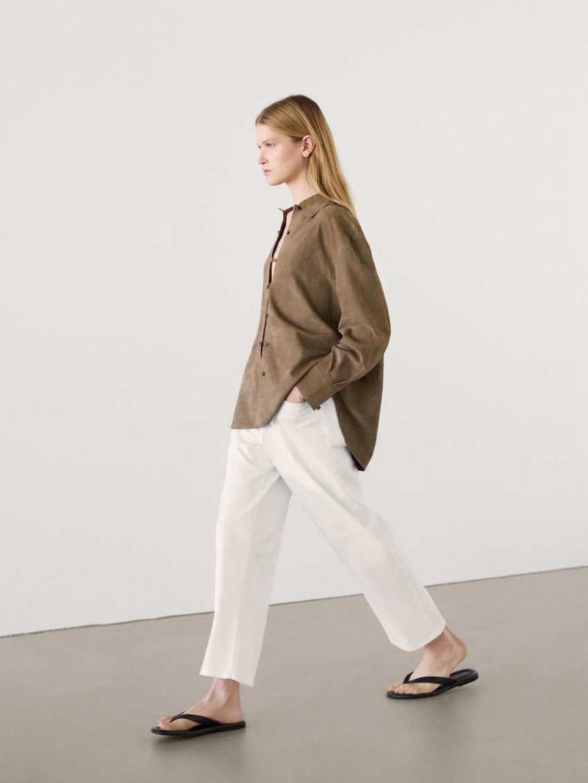Massimo Dutti Straight-leg Cotton Blend Women Trousers White | US-QS7132089