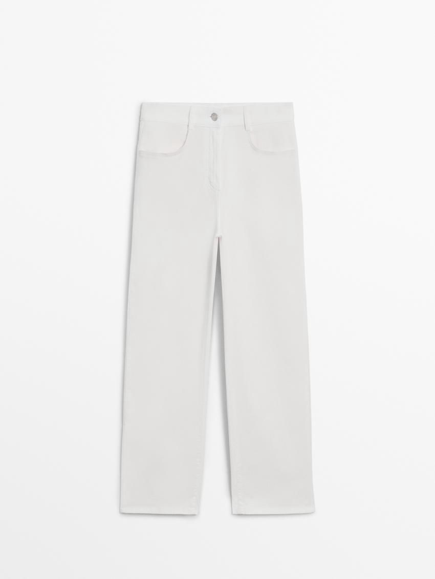 Massimo Dutti Straight-leg Cotton Blend Women Trousers White | US-QS7132089