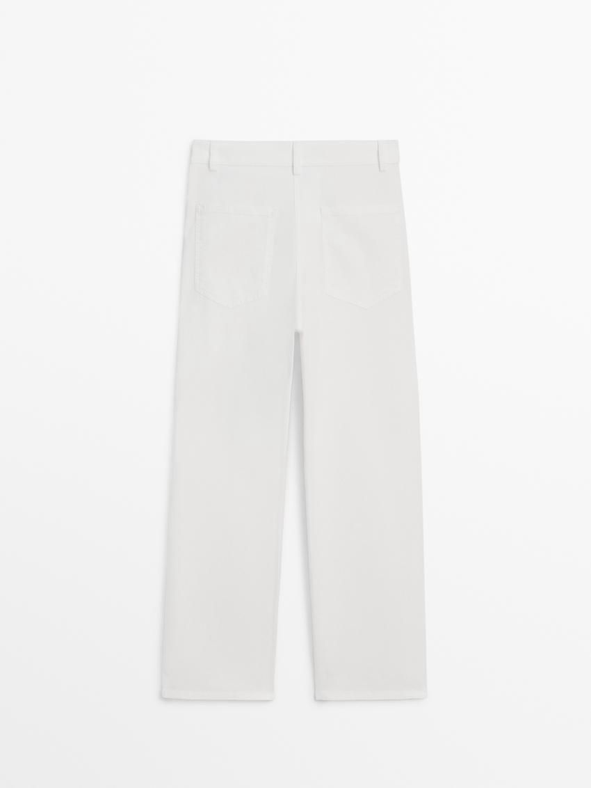 Massimo Dutti Straight-leg Cotton Blend Women Trousers White | US-QS7132089