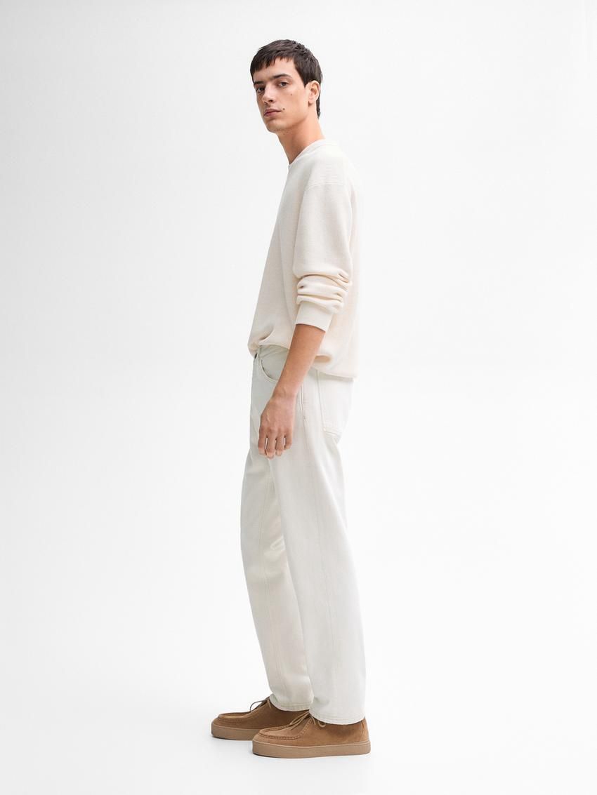Massimo Dutti Straight-leg Cotton Blend - Studio Men Trousers Cream | US-XZ9048613