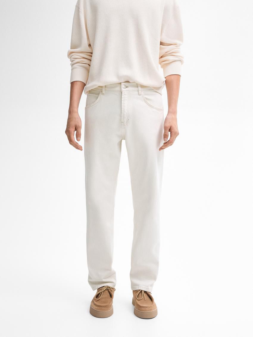 Massimo Dutti Straight-leg Cotton Blend - Studio Men Trousers Cream | US-XZ9048613