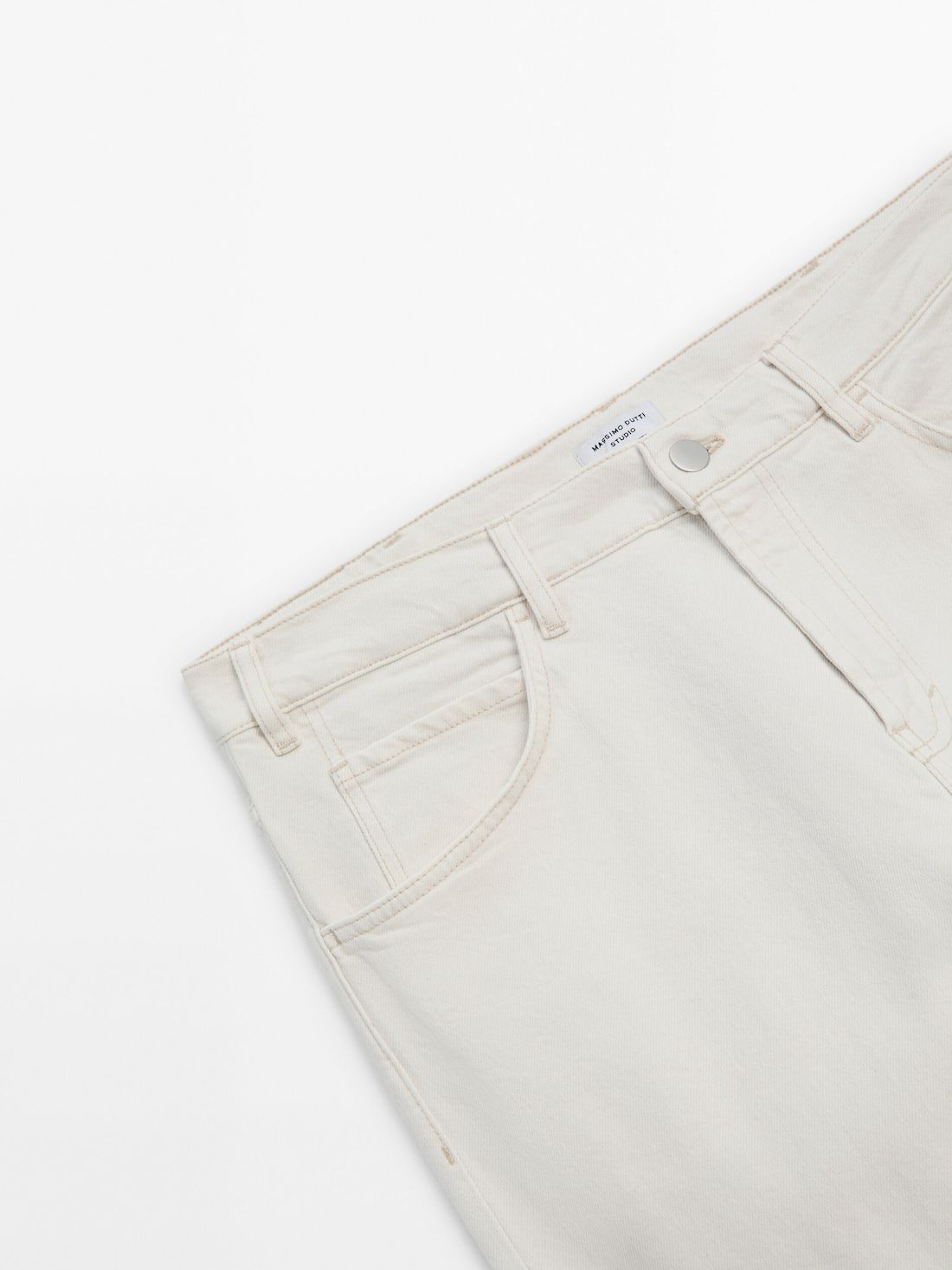 Massimo Dutti Straight-leg Cotton Blend - Studio Men Trousers Cream | US-XZ9048613