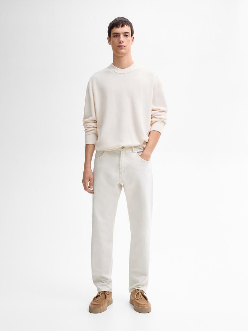 Massimo Dutti Straight-leg Cotton Blend - Studio Men Trousers Cream | US-XZ9048613