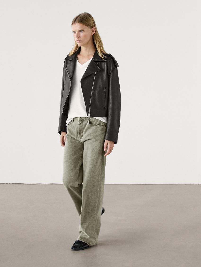 Massimo Dutti Straight-leg Cotton Denim Women Jeans Khaki | US-IB5782034