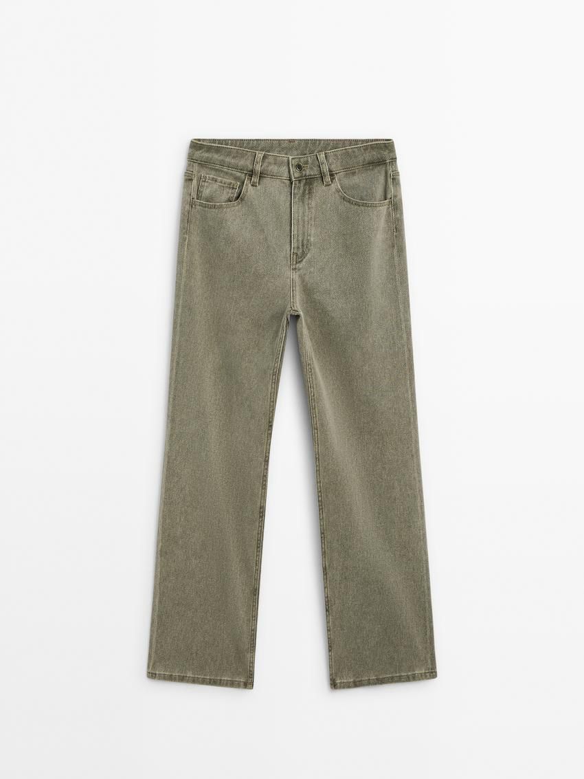 Massimo Dutti Straight-leg Cotton Denim Women Jeans Khaki | US-IB5782034