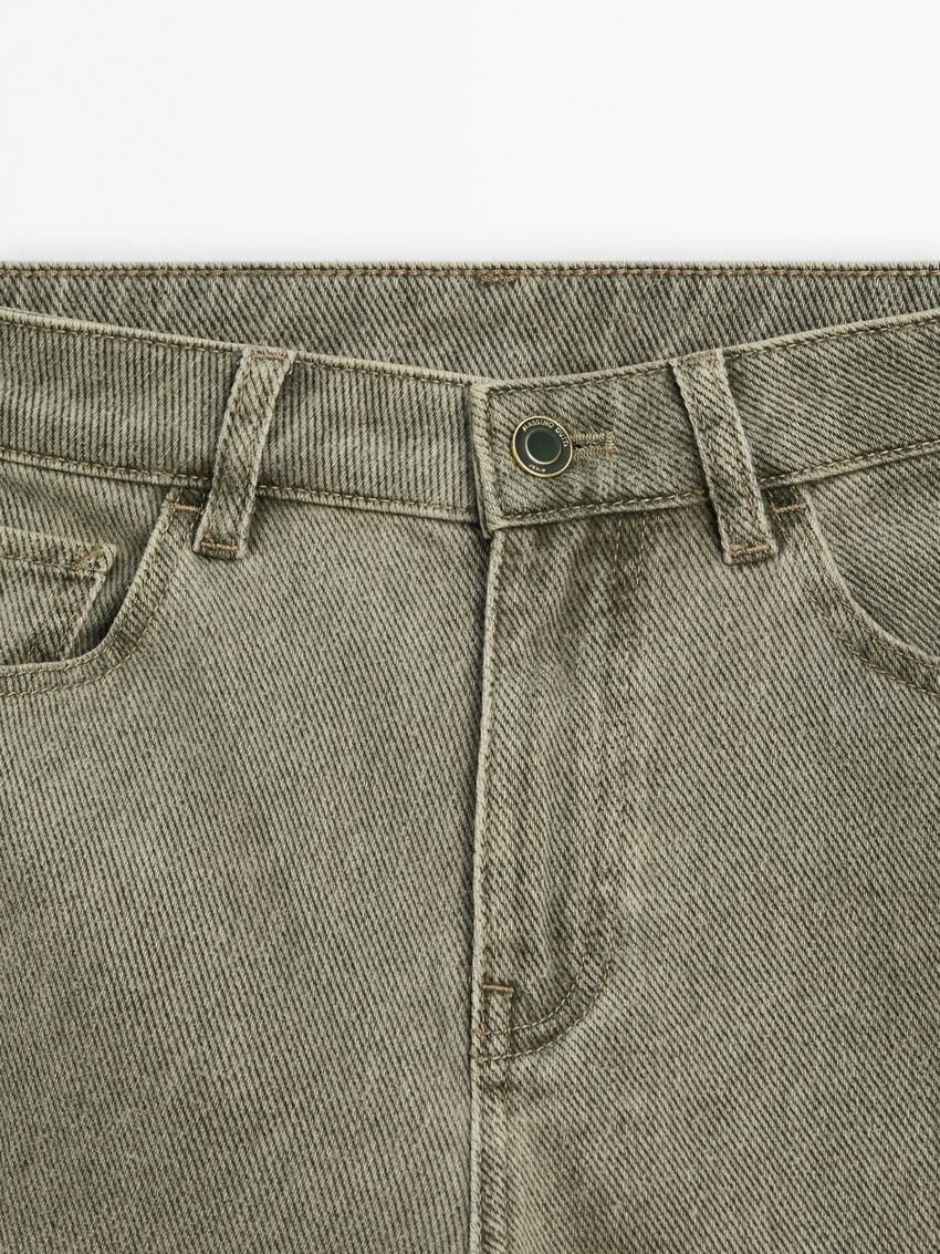 Massimo Dutti Straight-leg Cotton Denim Women Jeans Khaki | US-IB5782034