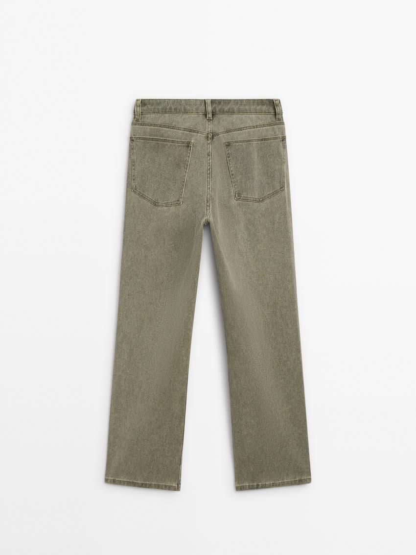 Massimo Dutti Straight-leg Cotton Denim Women Jeans Khaki | US-IB5782034
