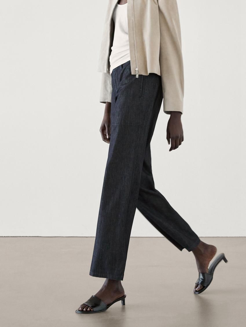 Massimo Dutti Straight-leg Cotton Women Jeans Dark Blue | US-PY3901746