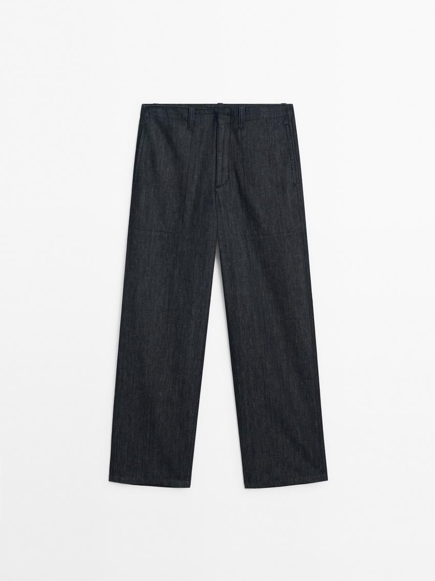 Massimo Dutti Straight-leg Cotton Women Jeans Dark Blue | US-PY3901746