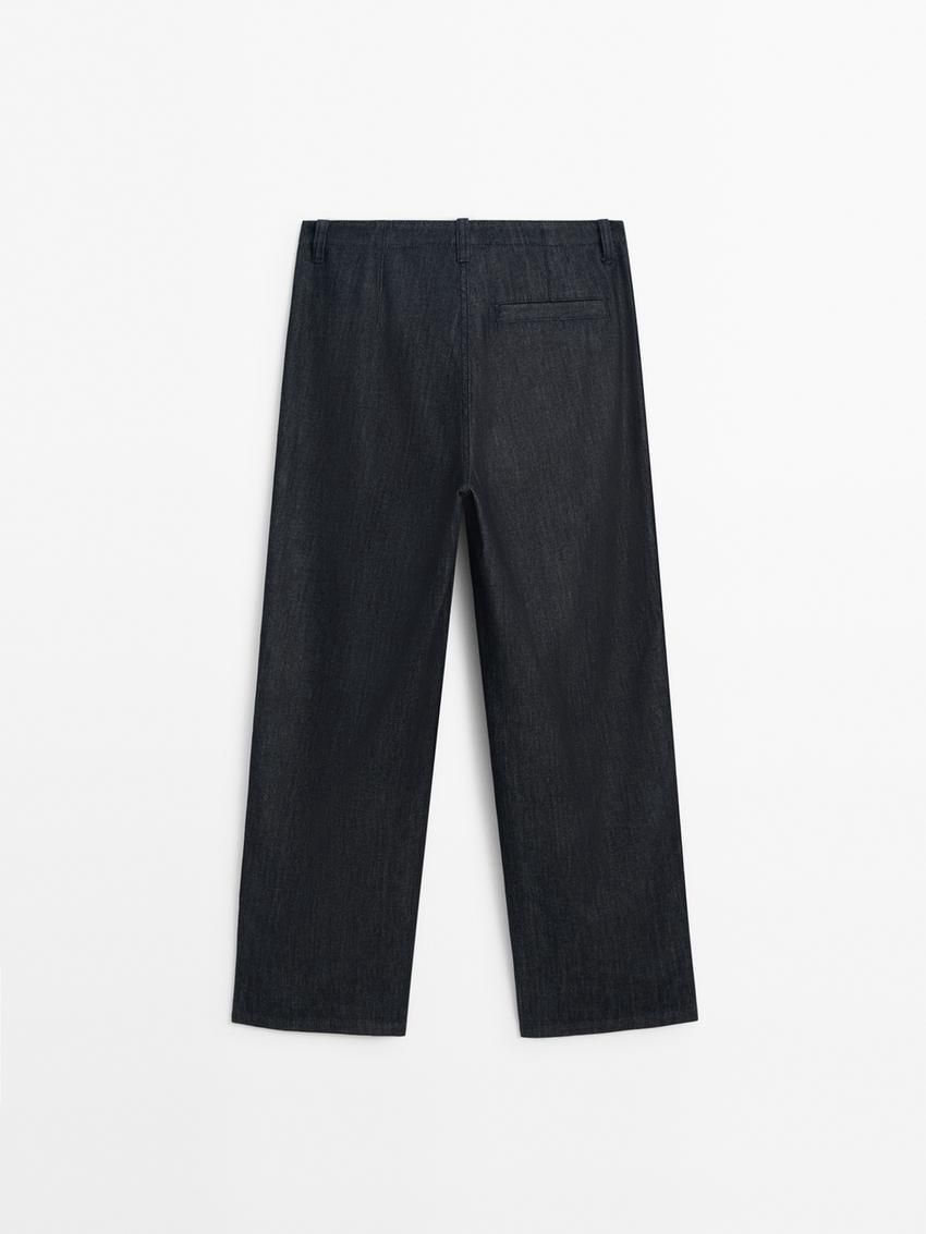Massimo Dutti Straight-leg Cotton Women Jeans Dark Blue | US-PY3901746