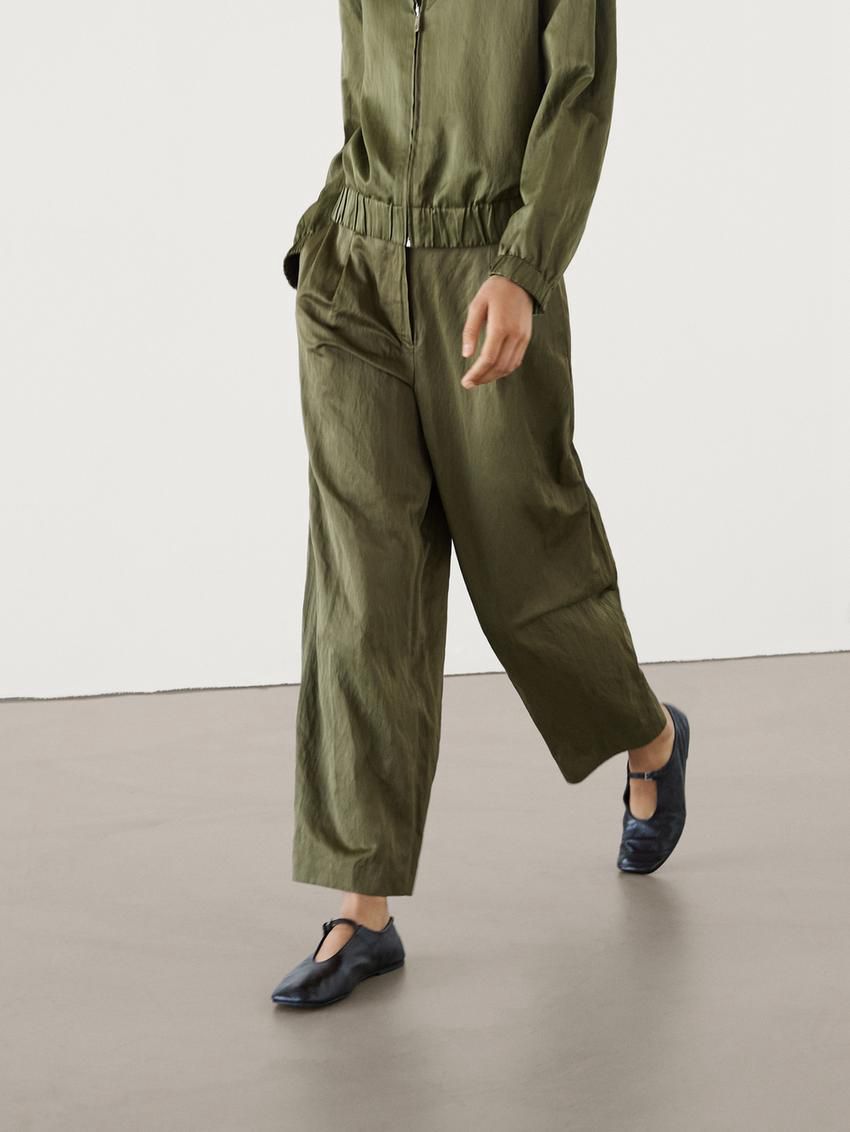 Massimo Dutti Straight-leg Creased Satin Women Trousers Green | US-OV6130485
