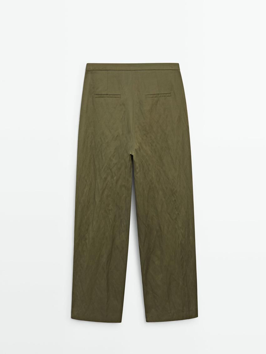 Massimo Dutti Straight-leg Creased Satin Women Trousers Green | US-OV6130485