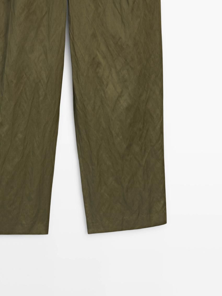 Massimo Dutti Straight-leg Creased Satin Women Trousers Green | US-OV6130485