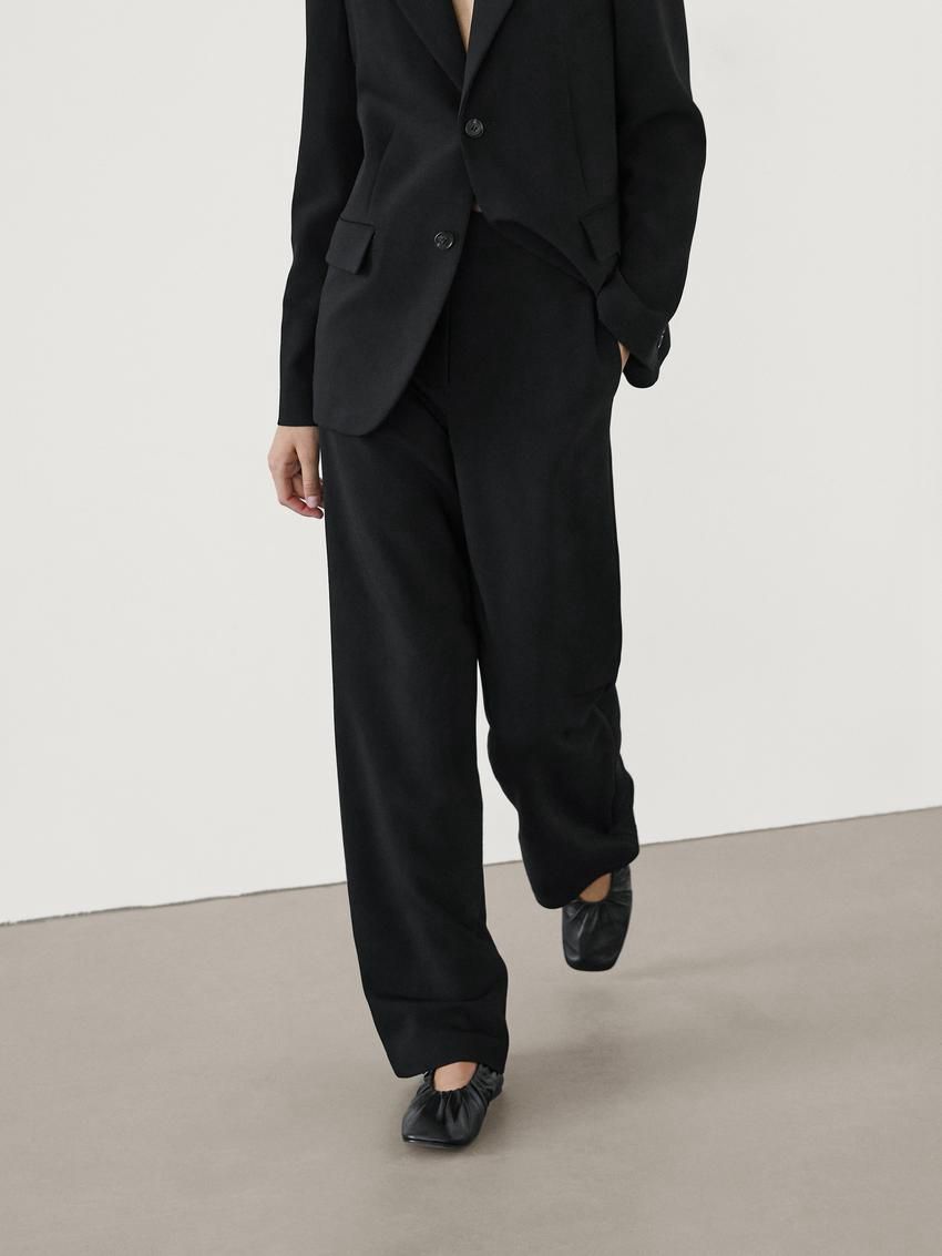 Massimo Dutti Straight-leg Crepe Co-ord Women Trousers Black | US-XV0694718
