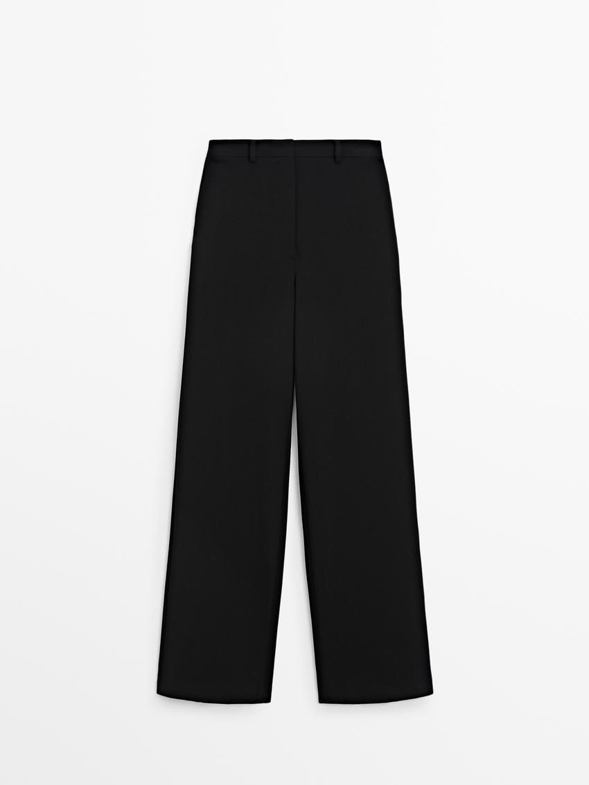 Massimo Dutti Straight-leg Crepe Co-ord Women Trousers Black | US-XV0694718