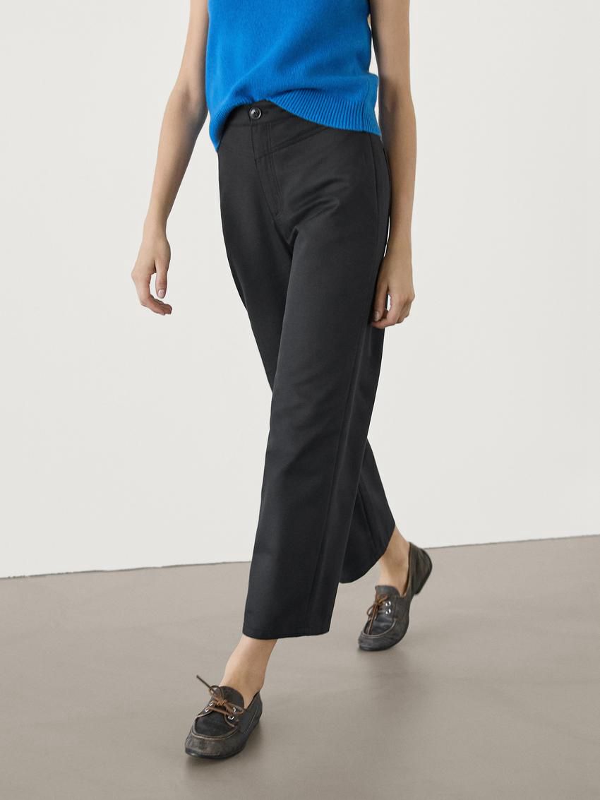 Massimo Dutti Straight-leg Cropped Cotton Women Trousers Black | US-FQ8176259