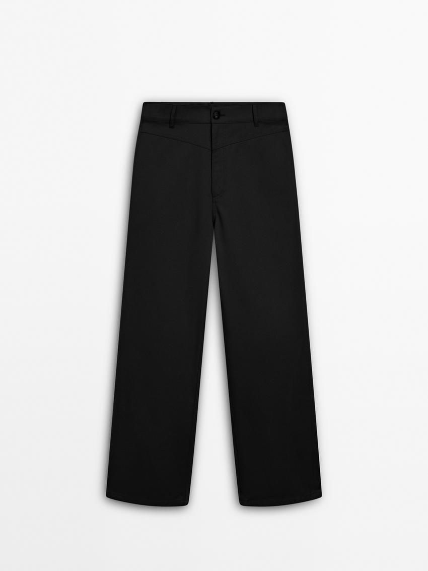 Massimo Dutti Straight-leg Cropped Cotton Women Trousers Black | US-FQ8176259