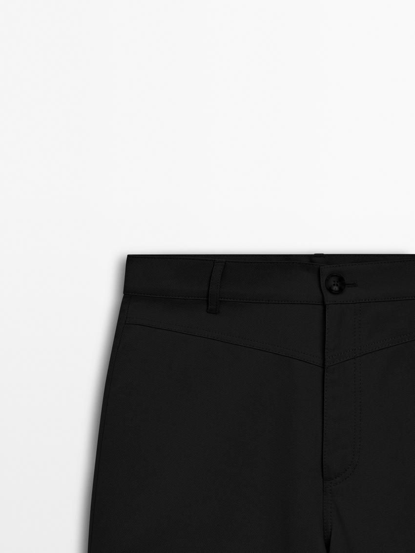Massimo Dutti Straight-leg Cropped Cotton Women Trousers Black | US-FQ8176259