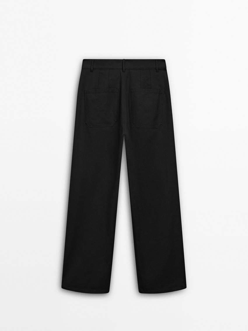 Massimo Dutti Straight-leg Cropped Cotton Women Trousers Black | US-FQ8176259