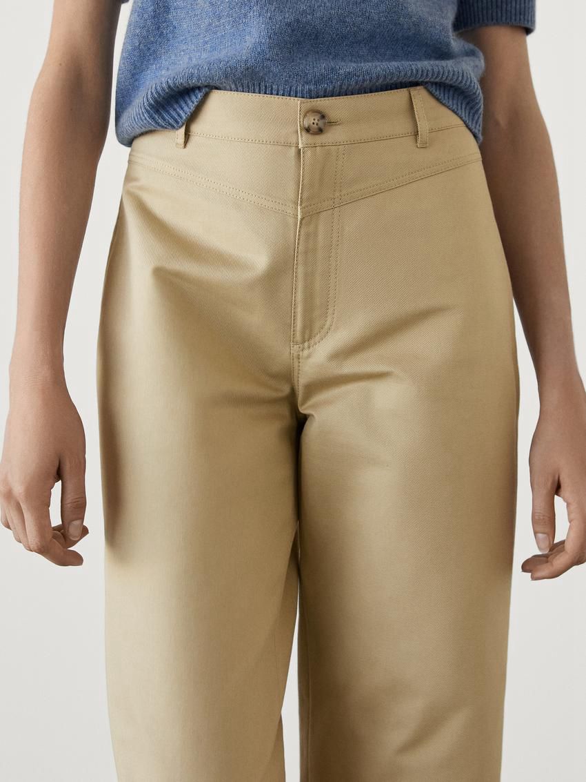 Massimo Dutti Straight-leg Cropped Cotton Women Trousers Khaki | US-WU6824105