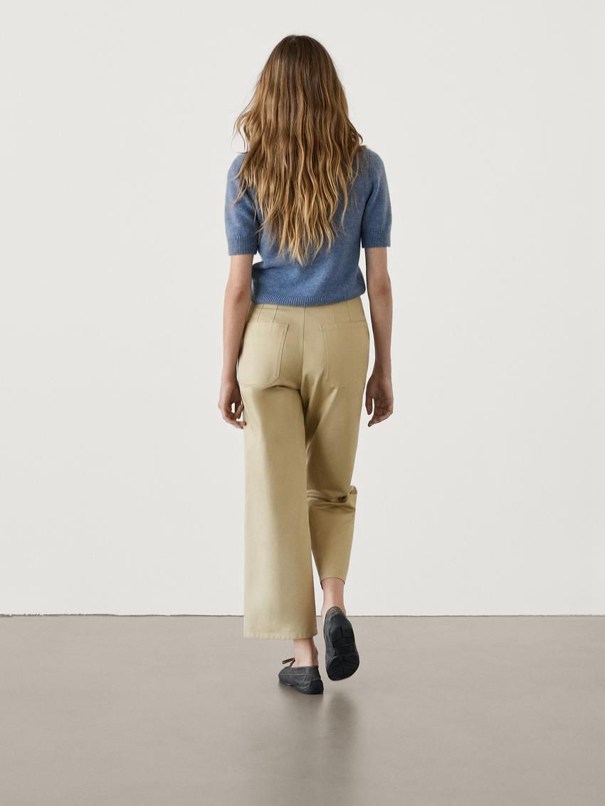 Massimo Dutti Straight-leg Cropped Cotton Women Trousers Khaki | US-WU6824105