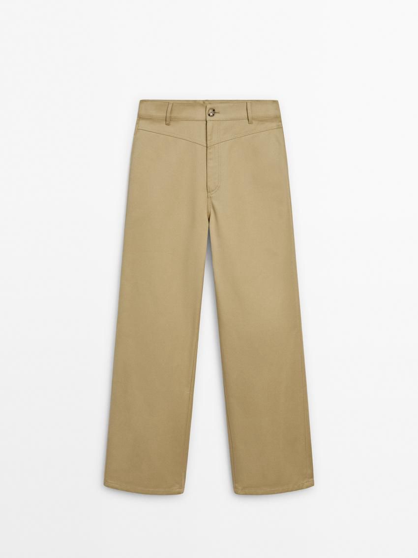 Massimo Dutti Straight-leg Cropped Cotton Women Trousers Khaki | US-WU6824105